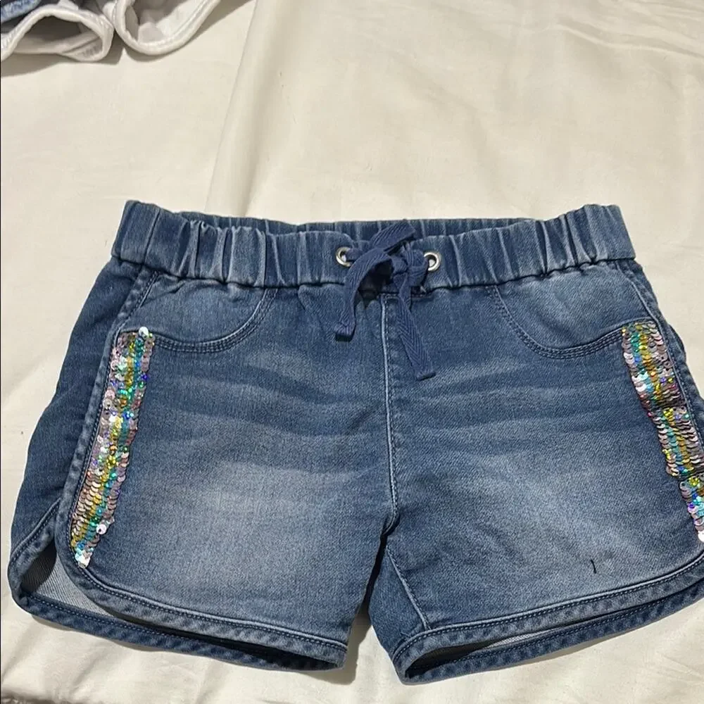 Members Mark 6/6x Denim and White Kids Shorts Set white denim sequined euc
